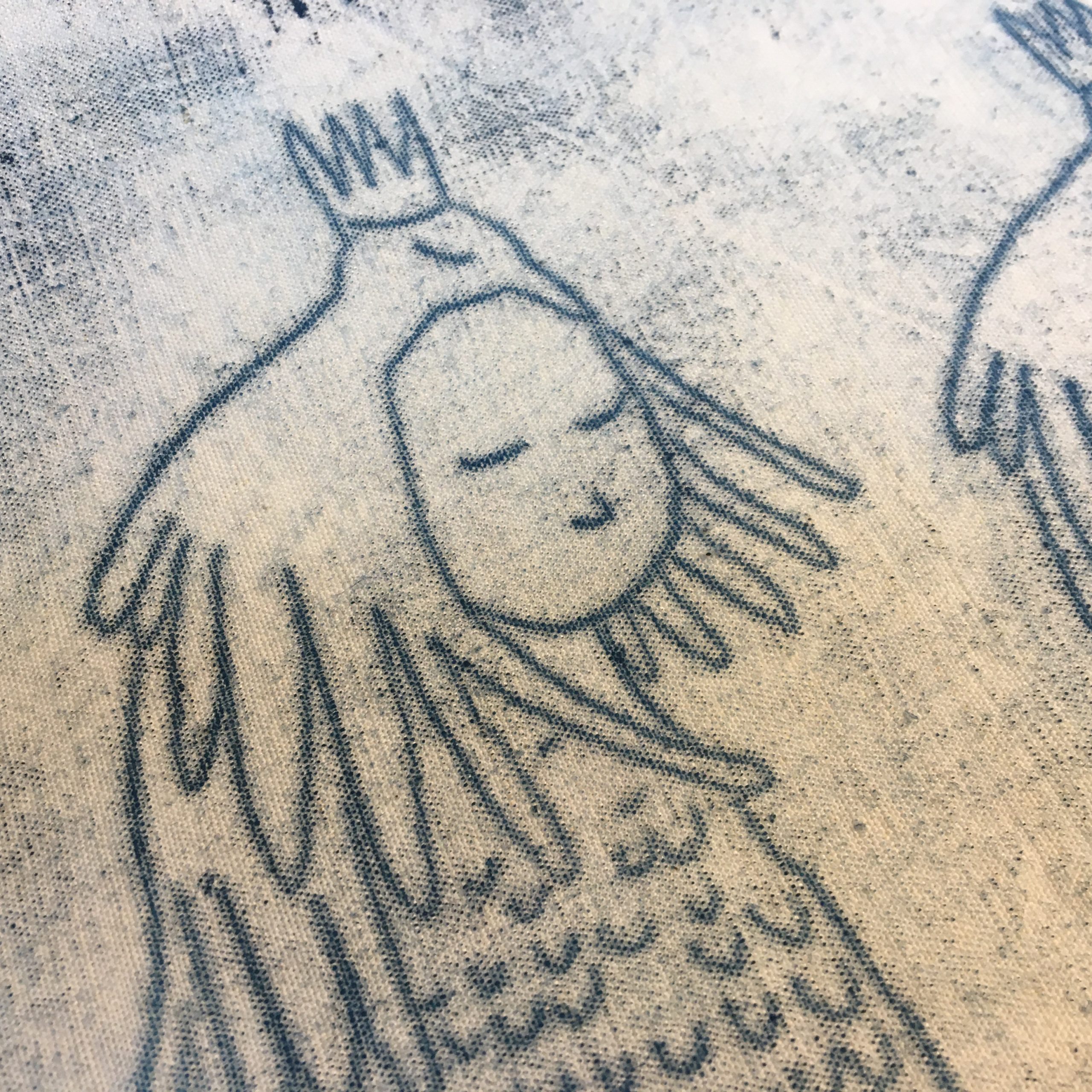 IMG_4730 LinoLino | Linogravure et créations à partir d'impressions artisanales | Chambéry, France | Monotype sur tissu Oiseau sur la tête Prévert