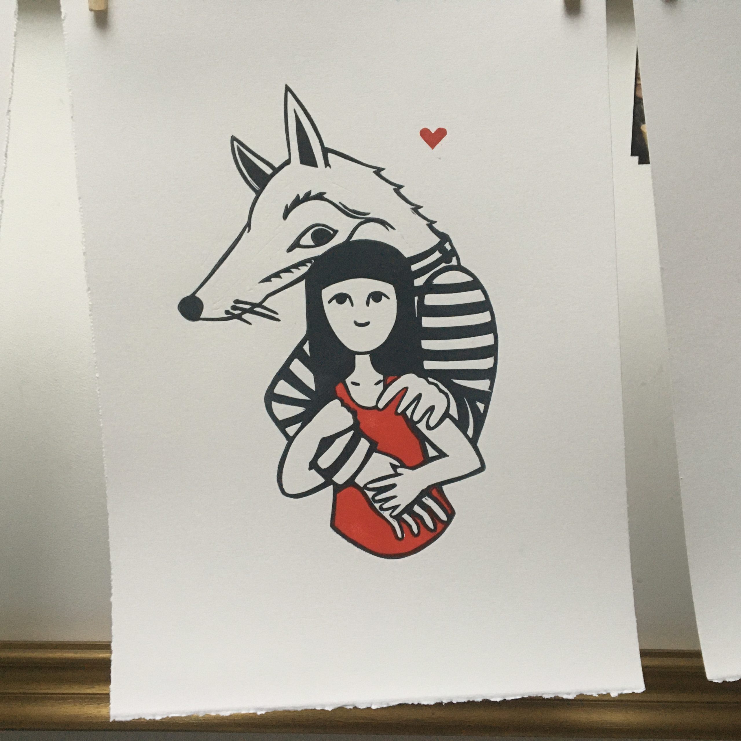IMG_5402 LinoLino | Linogravure et créations à partir d'impressions artisanales | Chambéry, France | Linogravure Loup et petit chaperon rouge amoureux