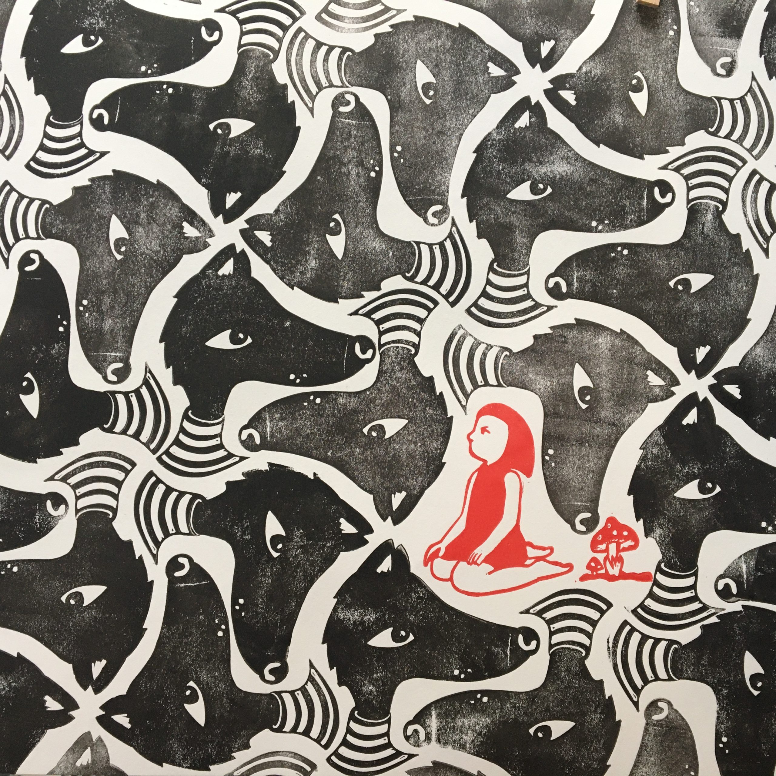 IMG_6620 LinoLino | Linogravure et créations à partir d'impressions artisanales | Chambéry, France | Pavage Petit chaperon rouge et loups